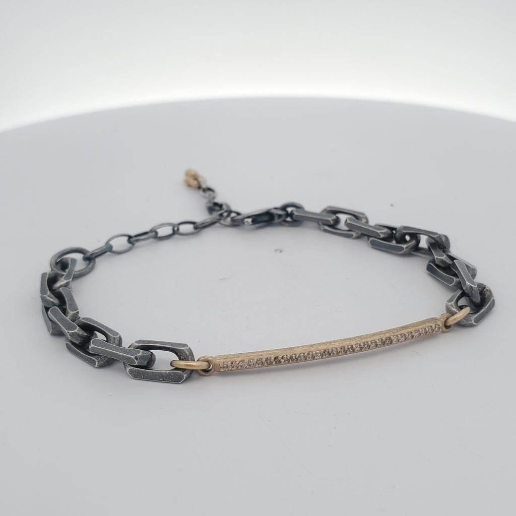18k thin diamond .15cts bar bracelet oxidized sterling silver chain item bar 1