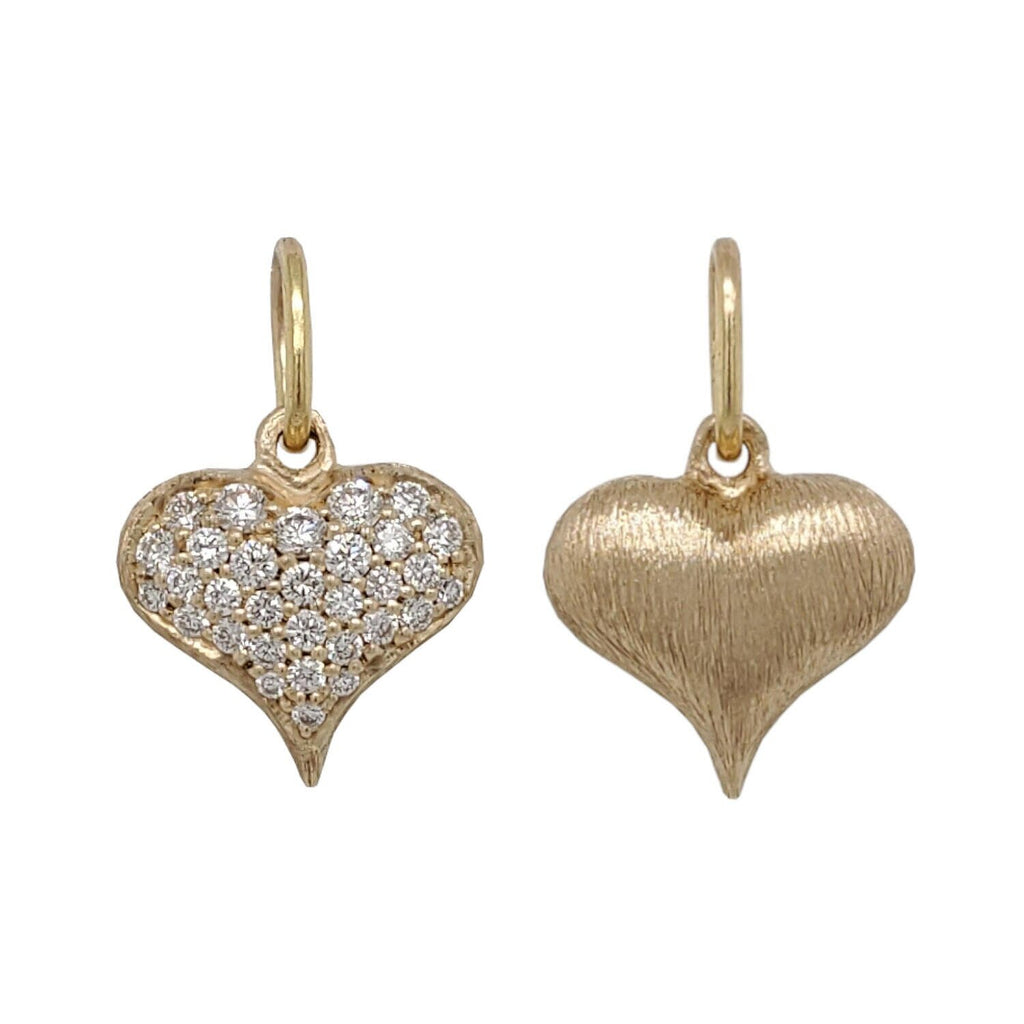 fat large heart double sided charm with pave white diamonds .55cts on one side shown in 14k gold #ht4-3